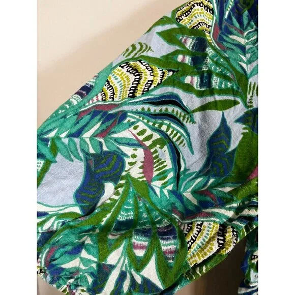 Colorful Floral Milkmaid Dress Blue L Tropical Summer Smock Preppy Artsy Chic - Picture 2 of 9